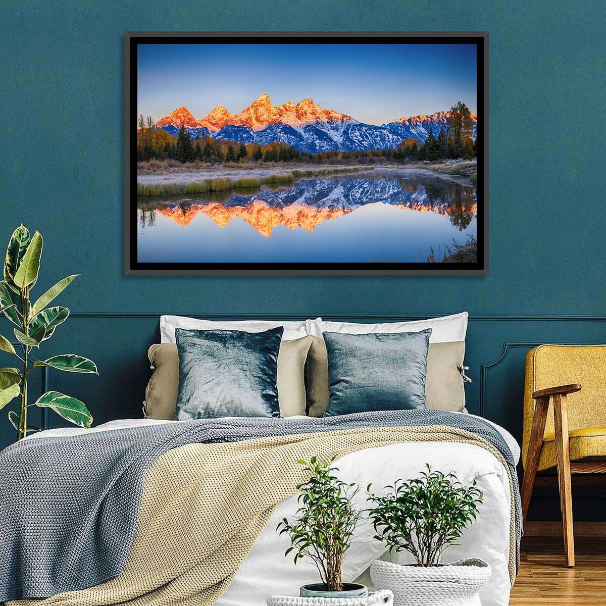 Schwabacher Landing, Grand Teton Sunrise Wall Art in a room, landscape
