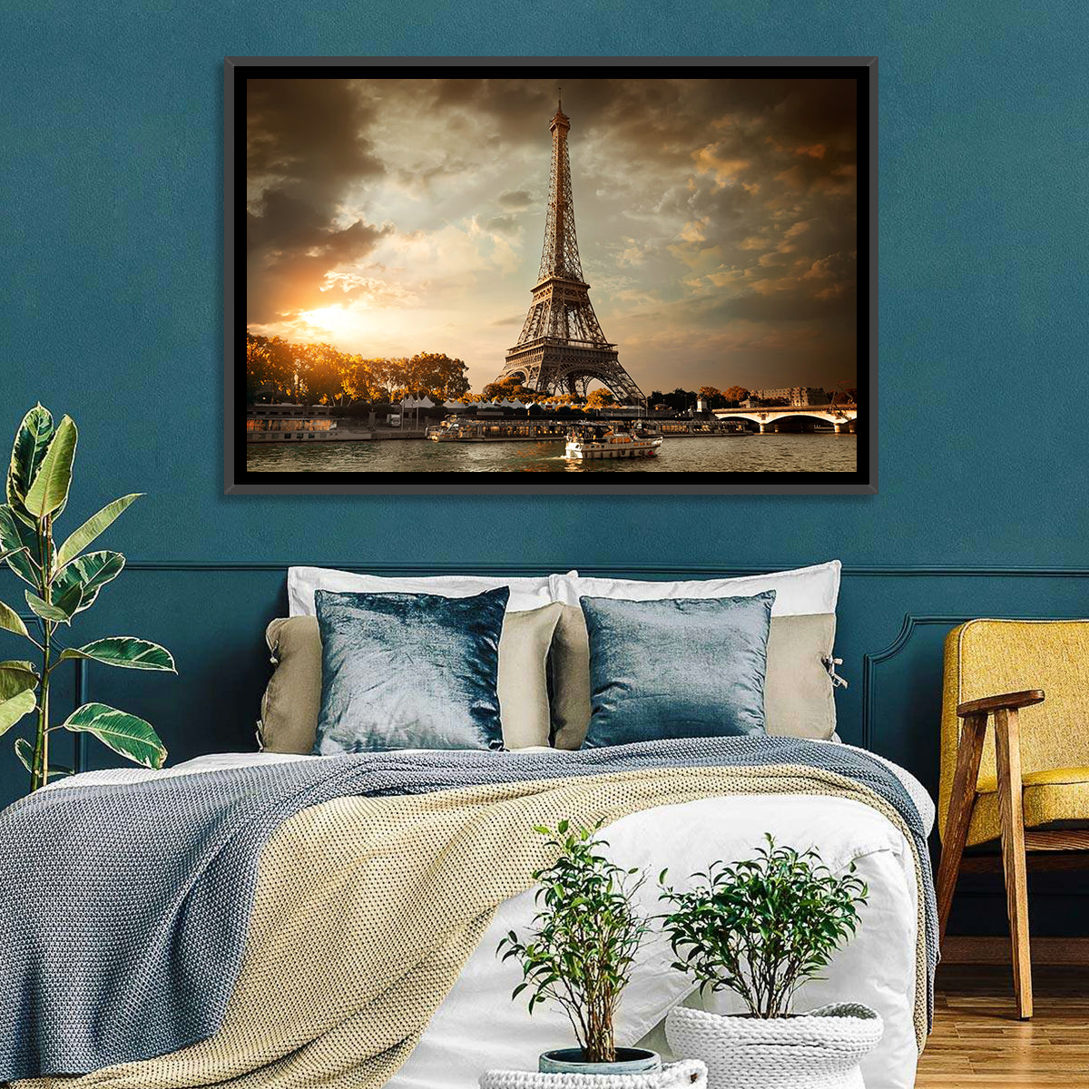 Eiffel Tower at Sunset Wall Art in a room, landscape