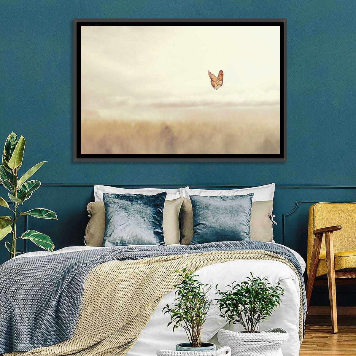 Monarch Over Beige Field Wall Art
