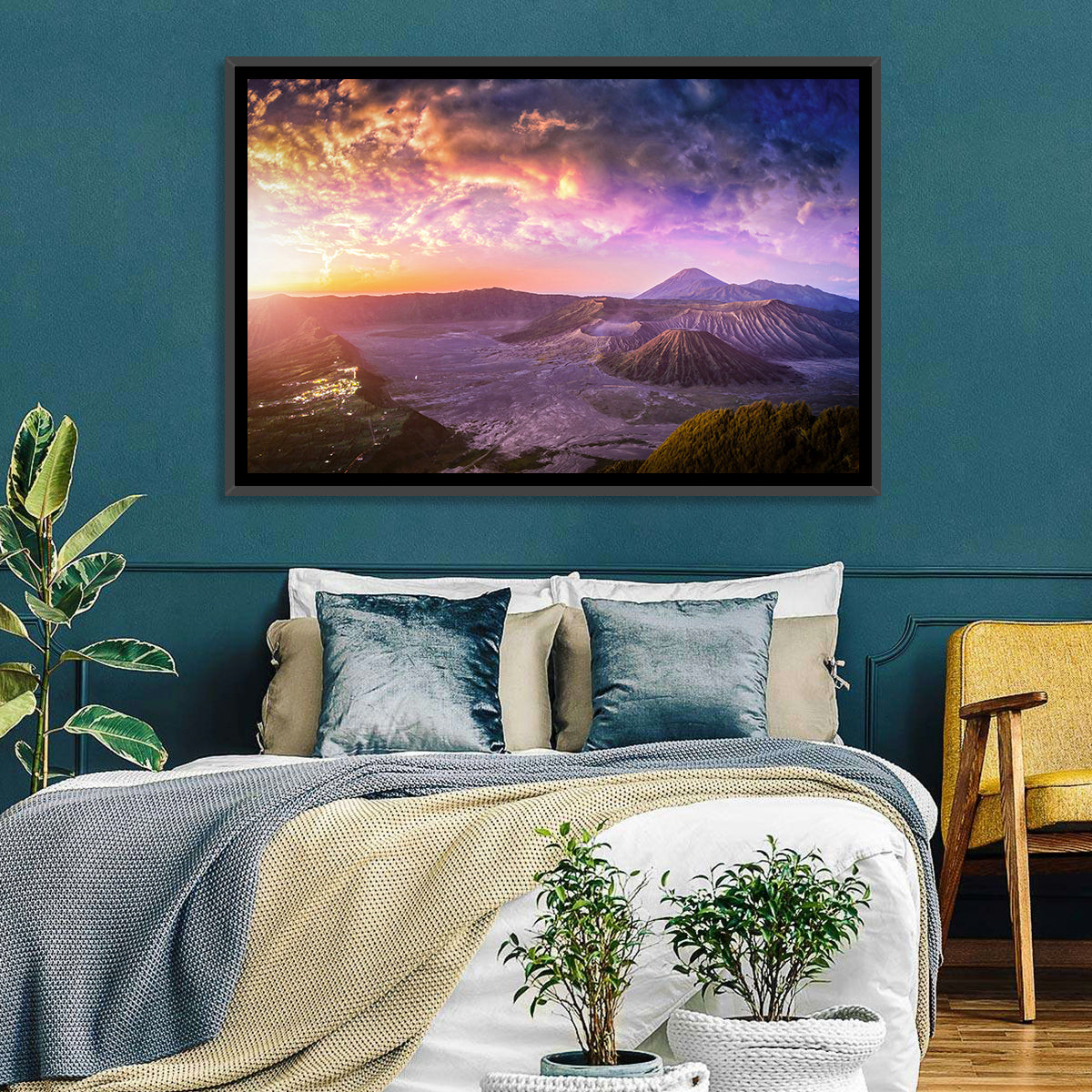 Mount Bromo Sunset View Wall Art in a room, landscape
