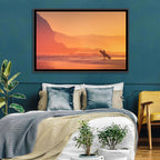 Surfer Silhouette at Golden Sunset Wall Art