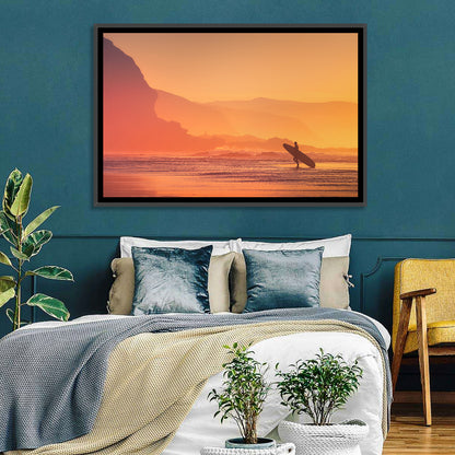 Surfer Silhouette at Golden Sunset Wall Art