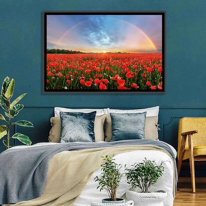 Poppy Field with Double Rainbow Wall Art