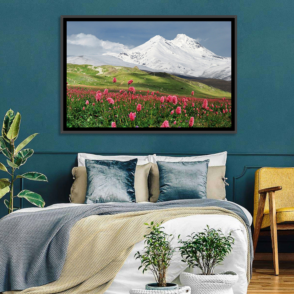 Caucasus Spring Wildflower Meadow Wall Art in a room, landscape