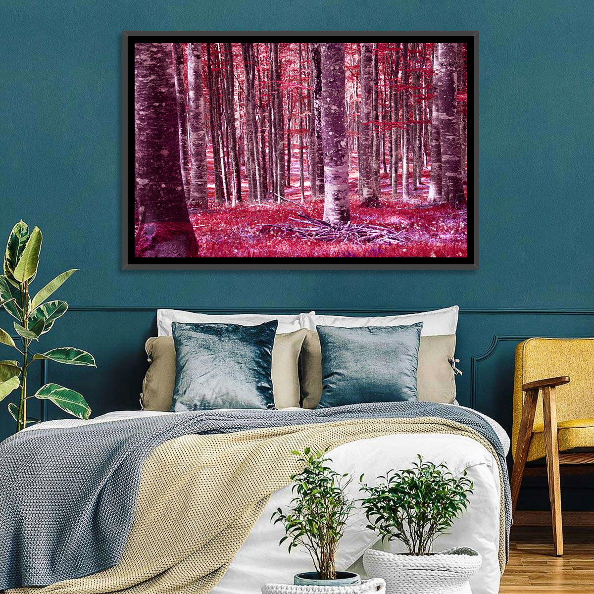 Crimson Woodland Wall Art in a room, landscape