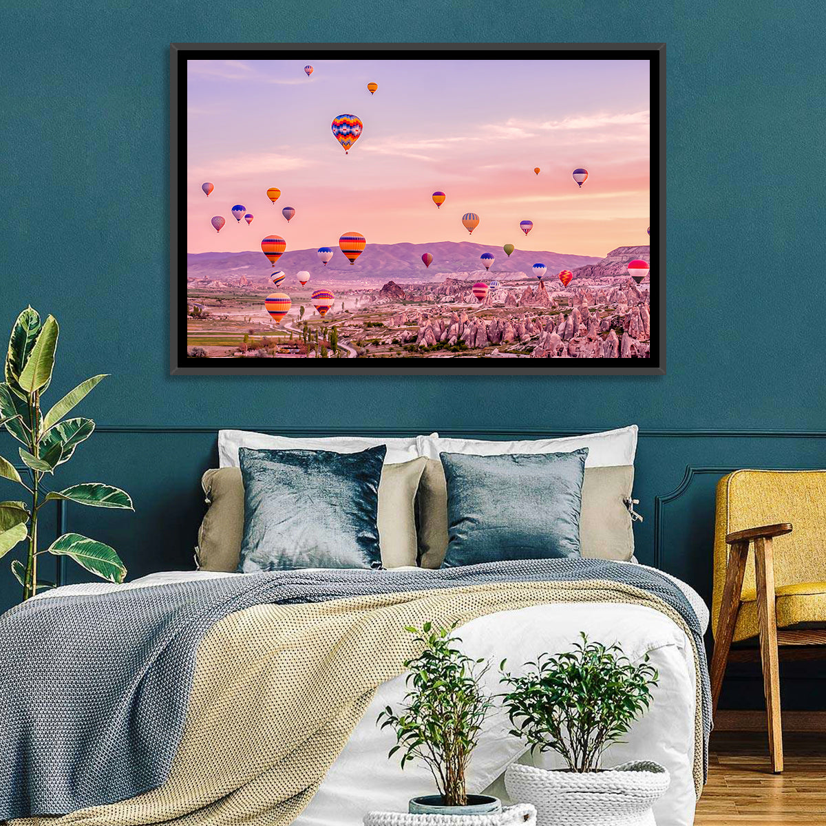 Cappadocia Hot Air Balloons Wall Art in a room, landscape