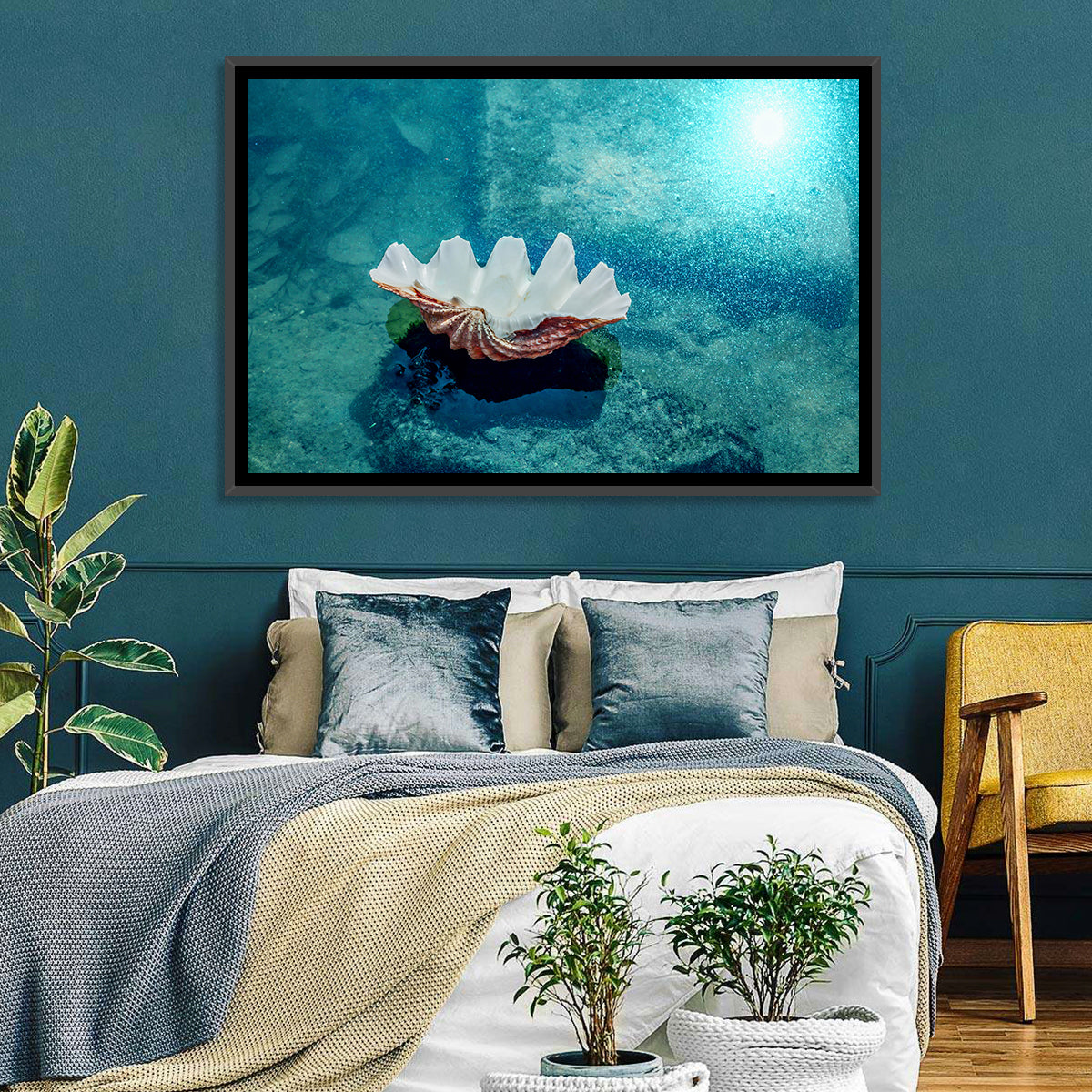 Giant Clam Shell Wall Art in a room, landscape