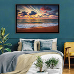 Golden Hour Beach Waves Under Cloudy Sky Wall Art
