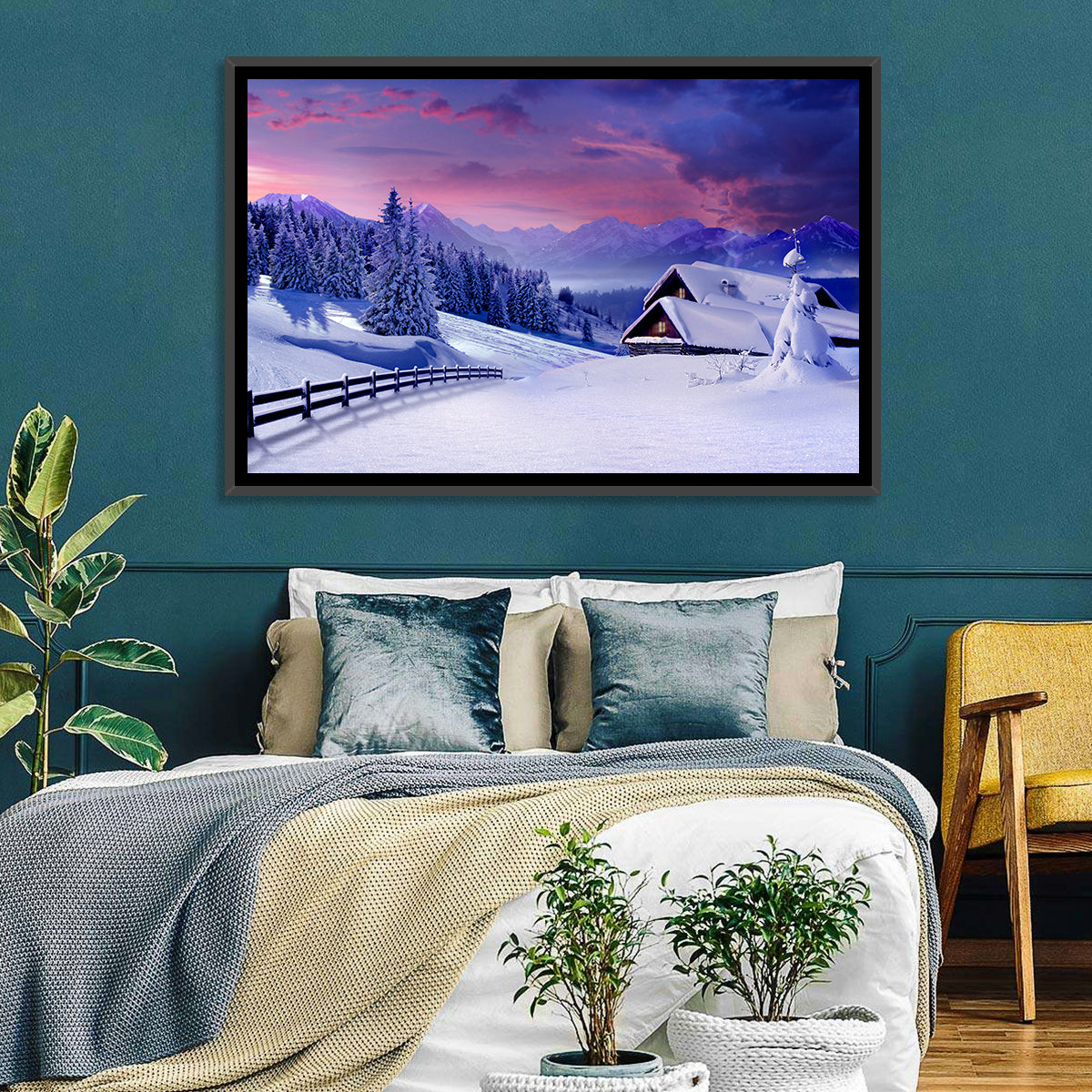 Snowy Mountain Cabin Wall Art