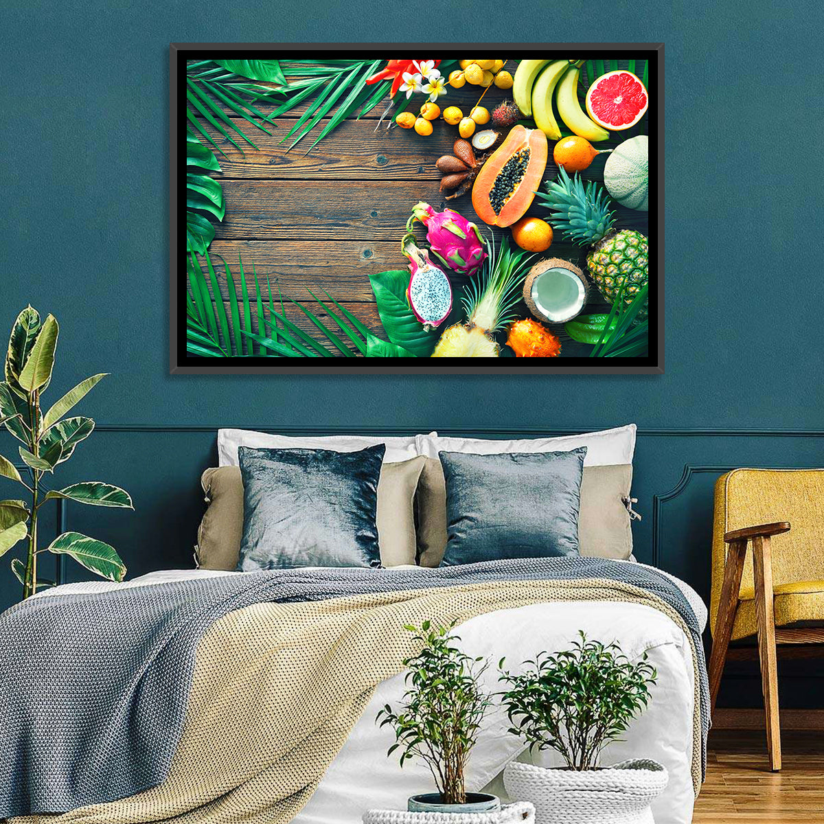 Tropical Fruit Still Life Wall Art in a room, landscape