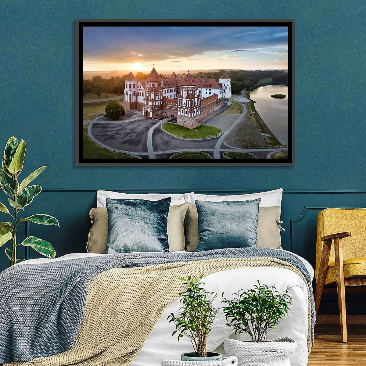 Mir Castle Sunrise Over Lake Wall Art
