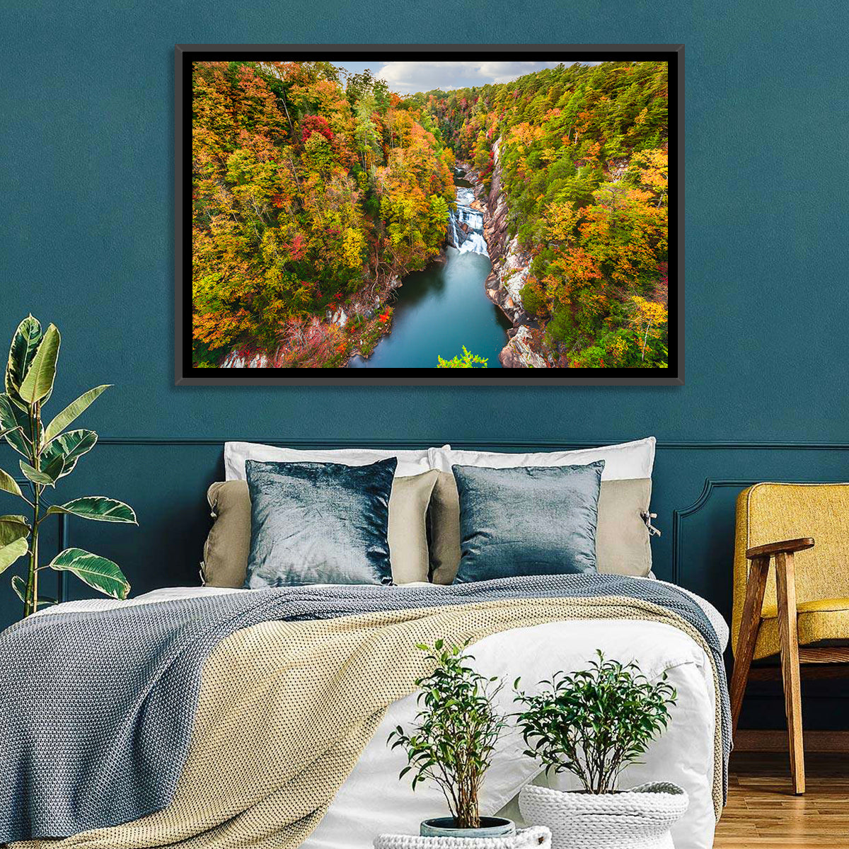 Tallulah Gorge Waterfall Wall Art in a room, landscape