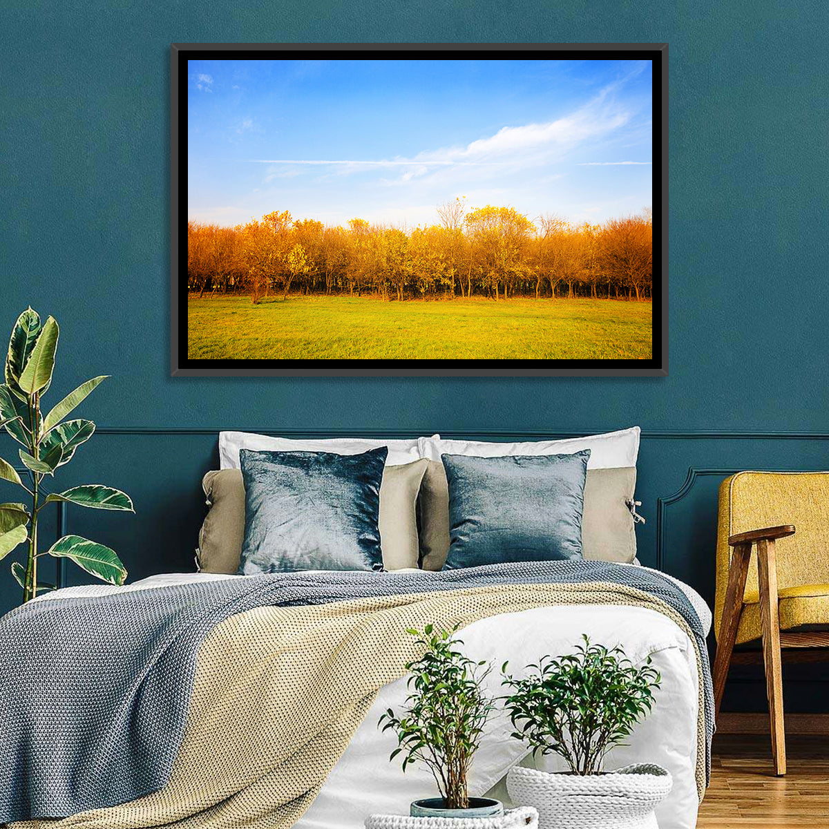 Autumn Forest Meadow Wall Art in a room, landscape
