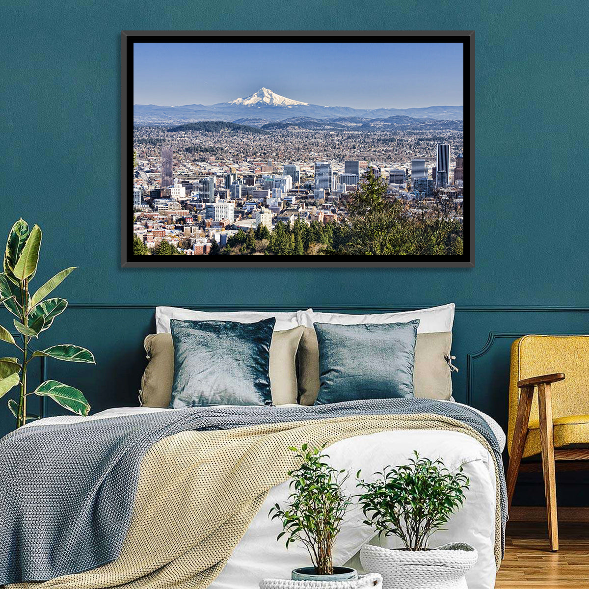 Portland Skyline with Mount Hood Wall Art