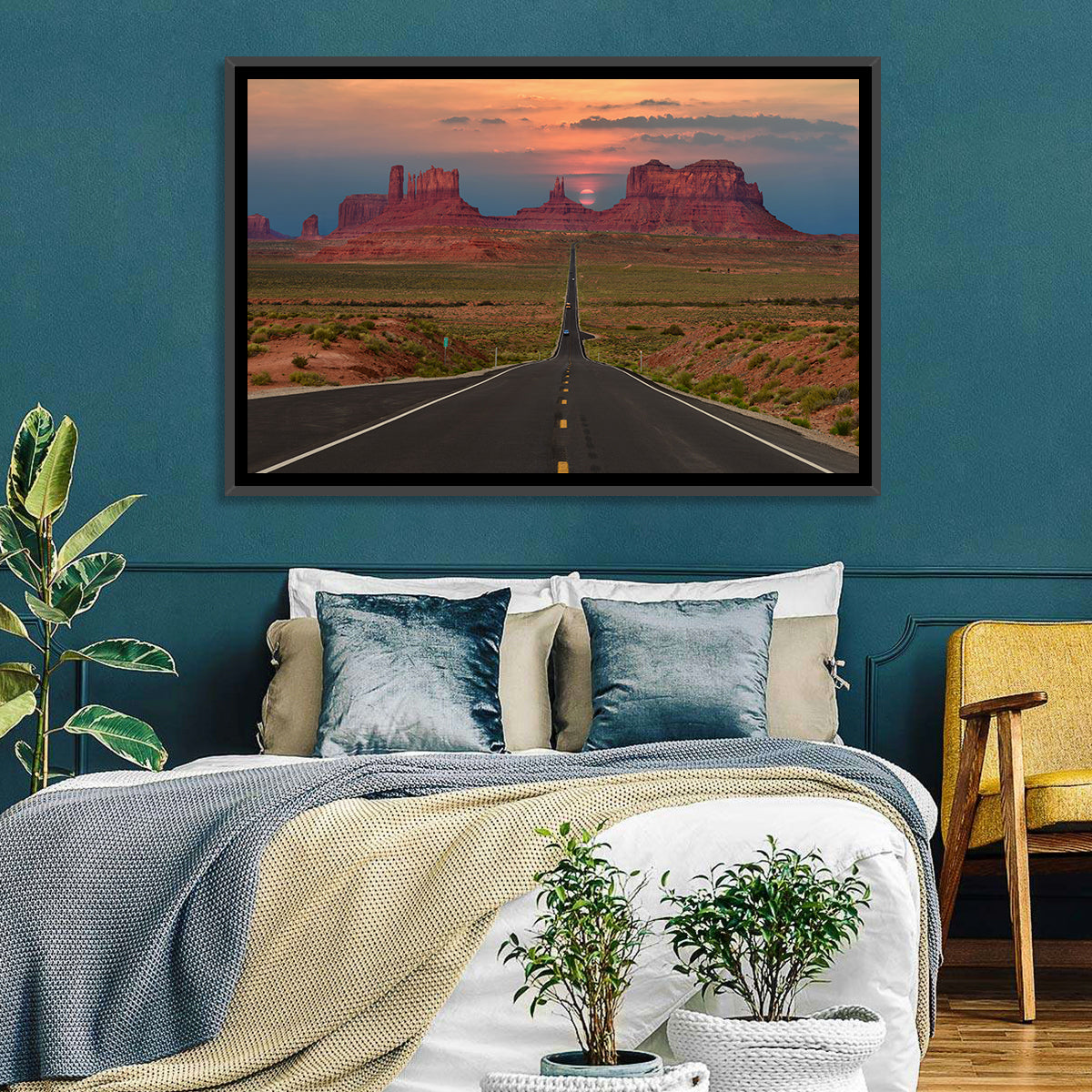 Tribal Park Monument Valley Sunset Wall Art in a room, landscape