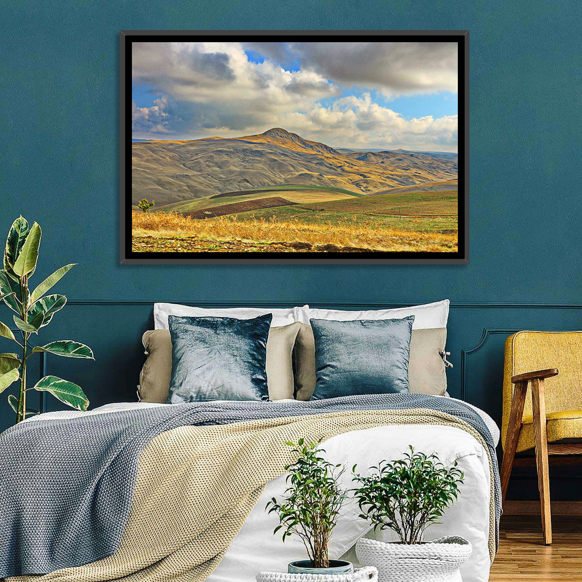 Shamakhi Valley Harvest Fields Wall Art in a room, landscape