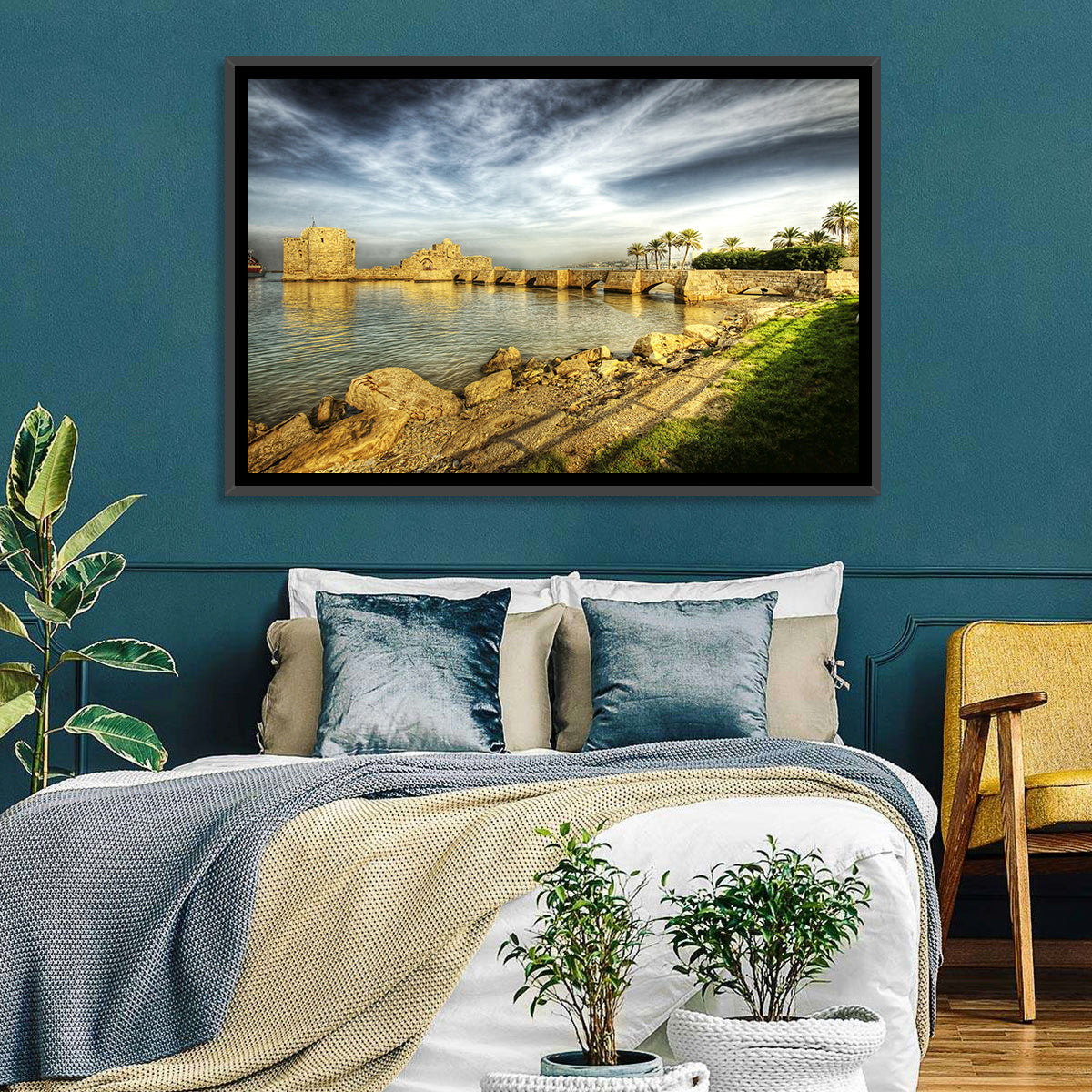 Sidon Sea Castle Wall Art in a room, landscape