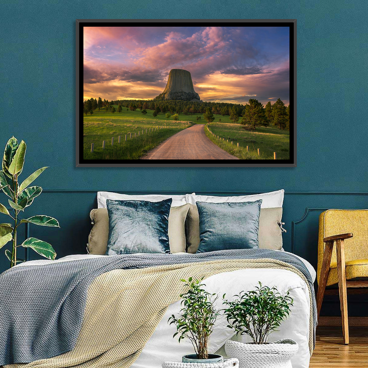 Devils Tower at Sunset Wall Art in a room, landscape