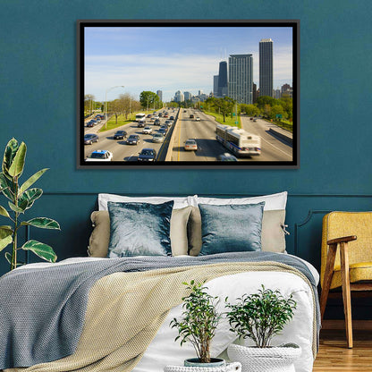 Chicago Expressway Toward Downtown Skyline Wall Art