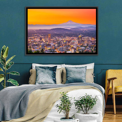 Mount Hood Over Portland Skyline Wall Art