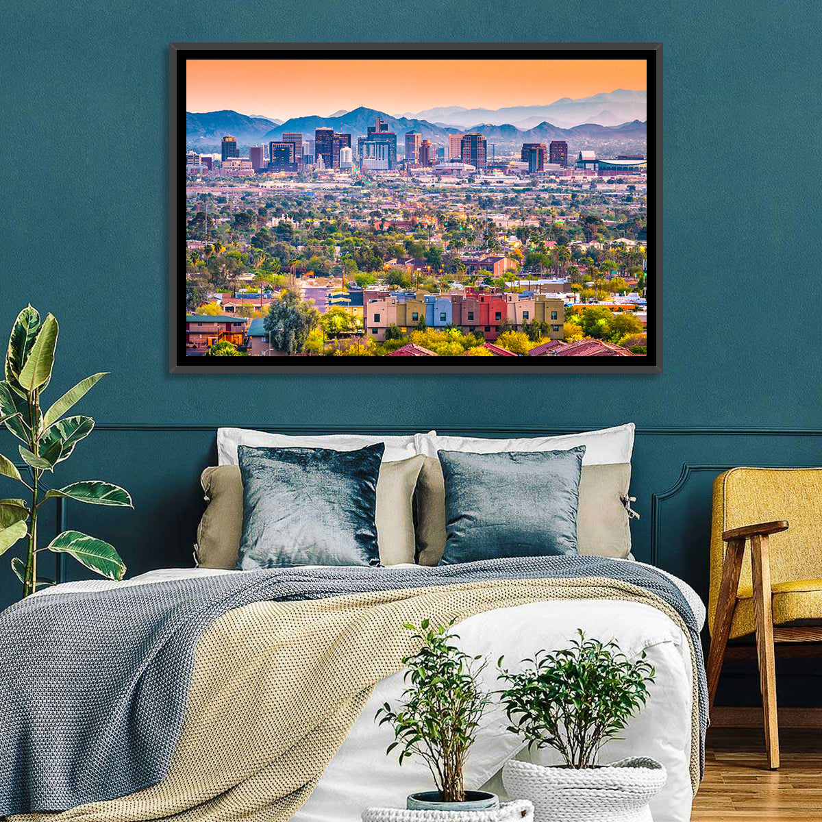 Phoenix Golden Hour Cityscape Wall Art in a room, landscape