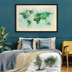 Green Watercolor World Map Wall Art