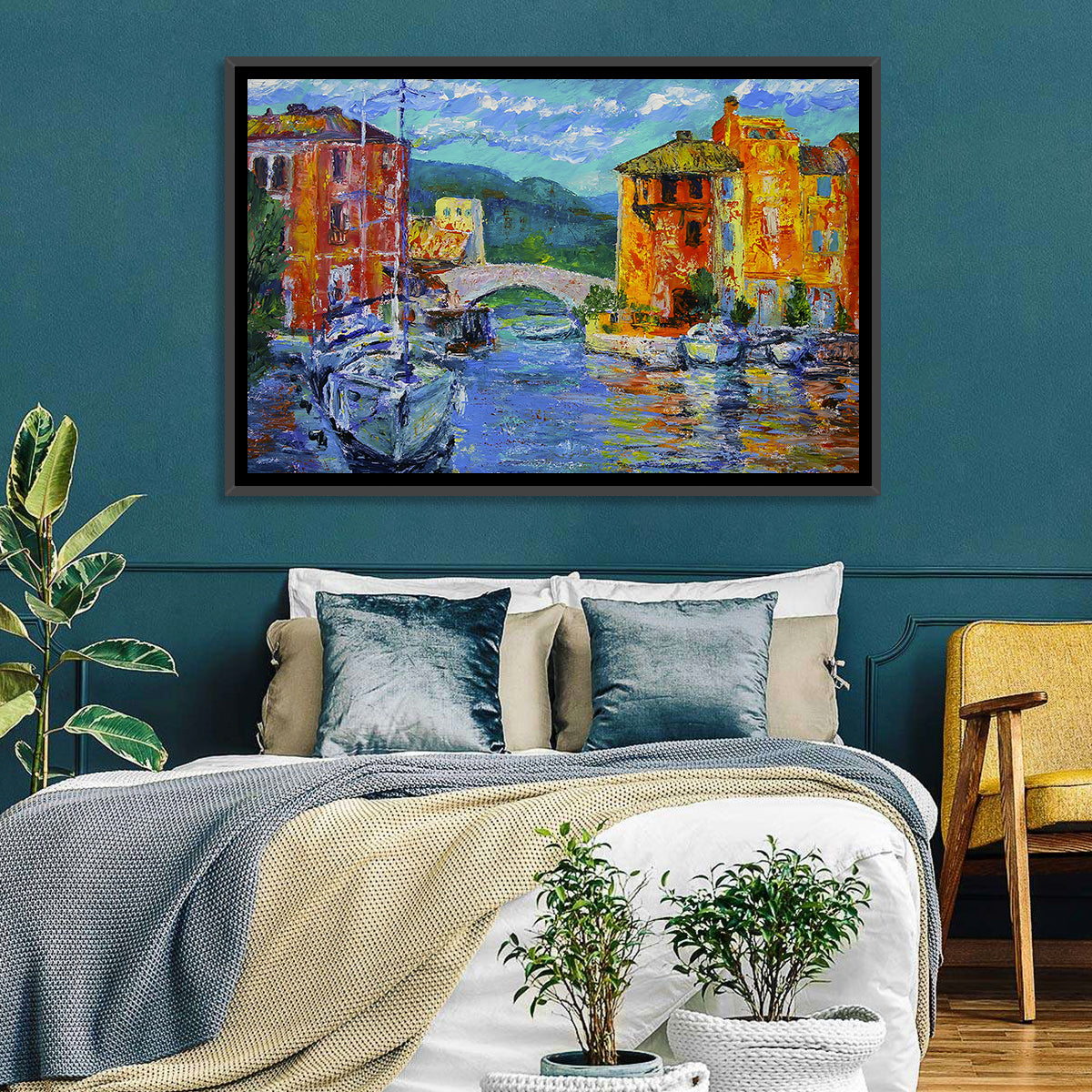 Port Grimaud Canal Scene Wall Art in a room, landscape