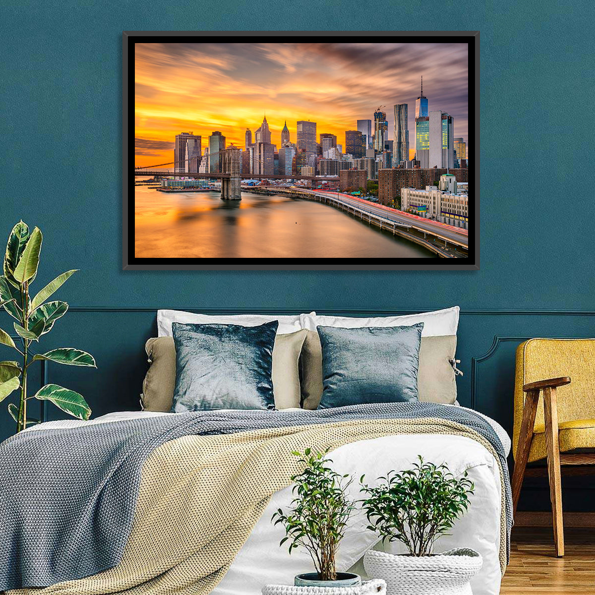 Lower Manhattan Skyline Wall Art in a room, landscape