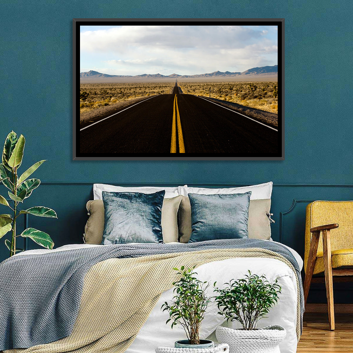 Nevada Desert Highway Wall Art in a room, landscape