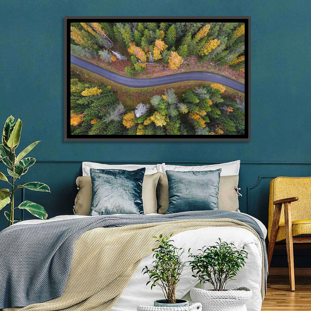 Aerial Autumn Forest Road Wall Art
