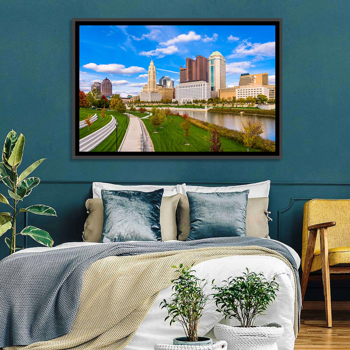 Columbus Skyline Wall Art in a room, landscape