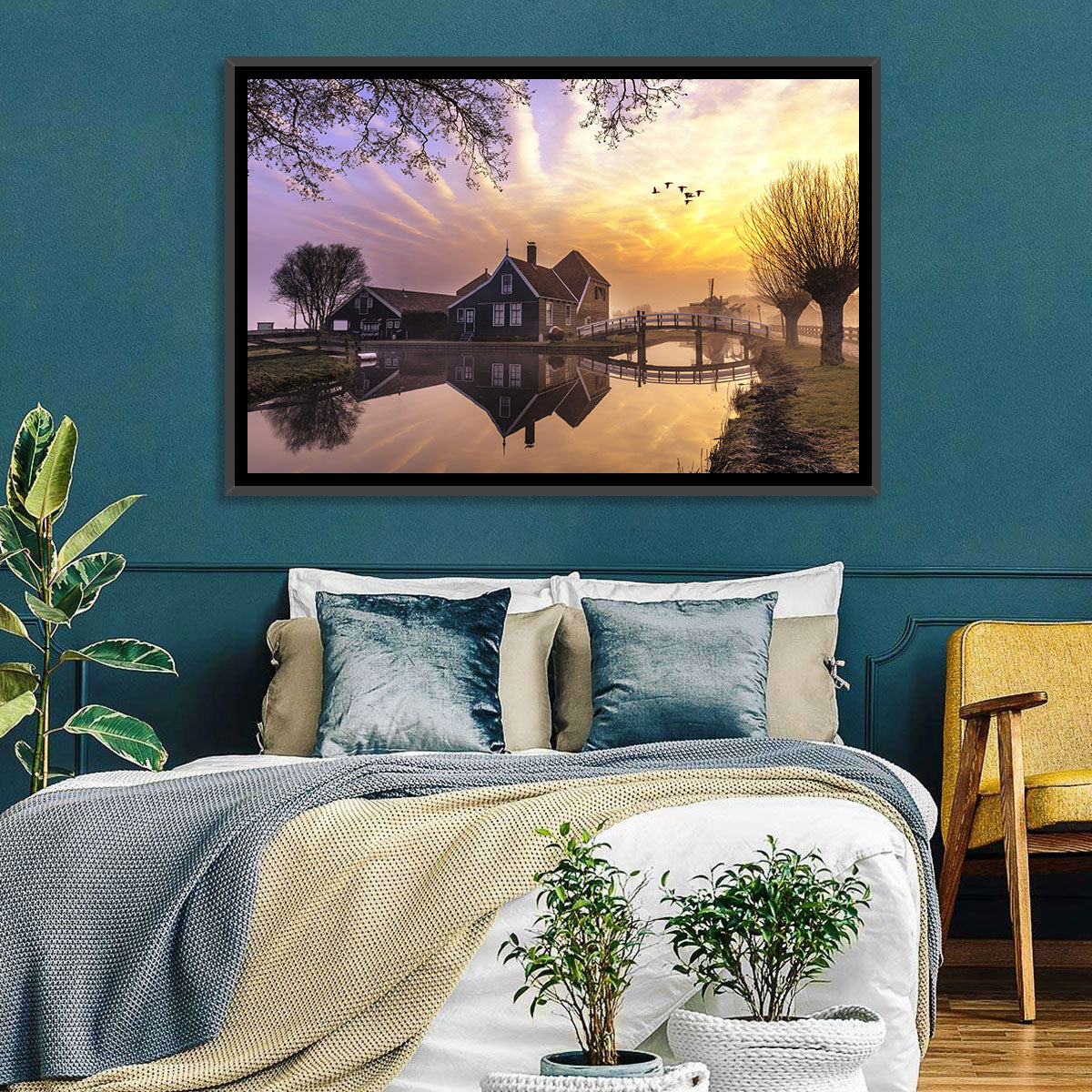 Dutch Canal House at Sunset Wall Art