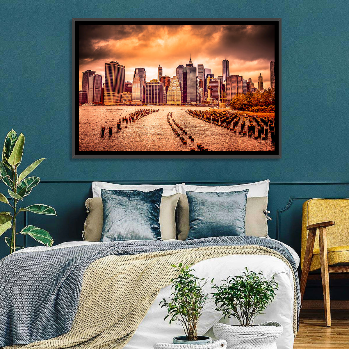 Lower Manhattan Financial District Wall Art in a room, landscape