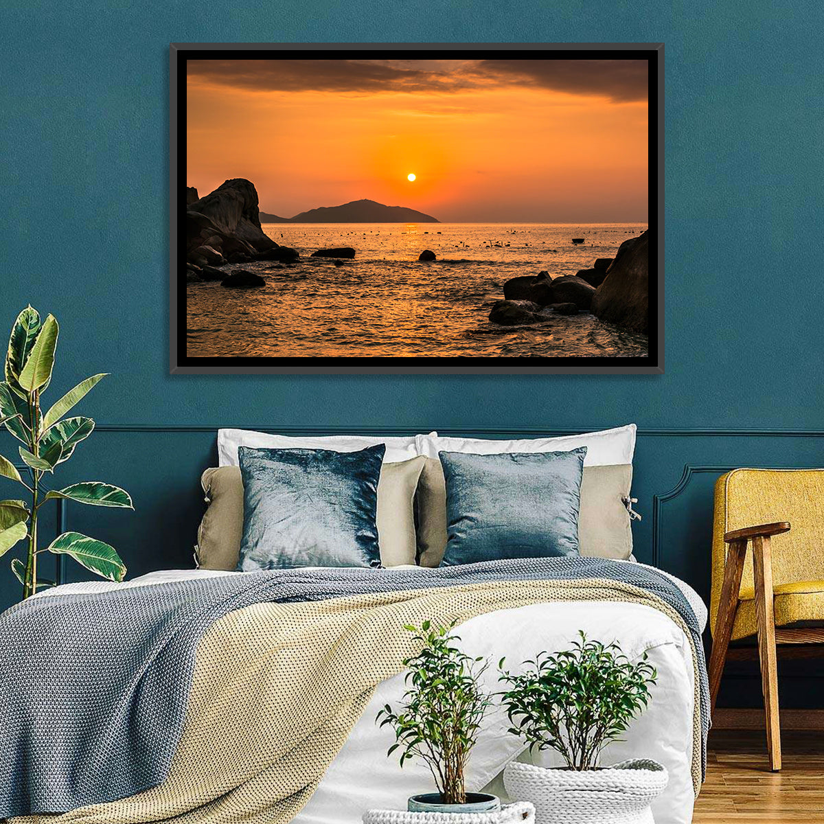 Orange Sunrise Over Rocky Coast Wall Art