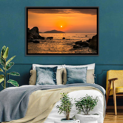 Orange Sunrise Over Rocky Coast Wall Art