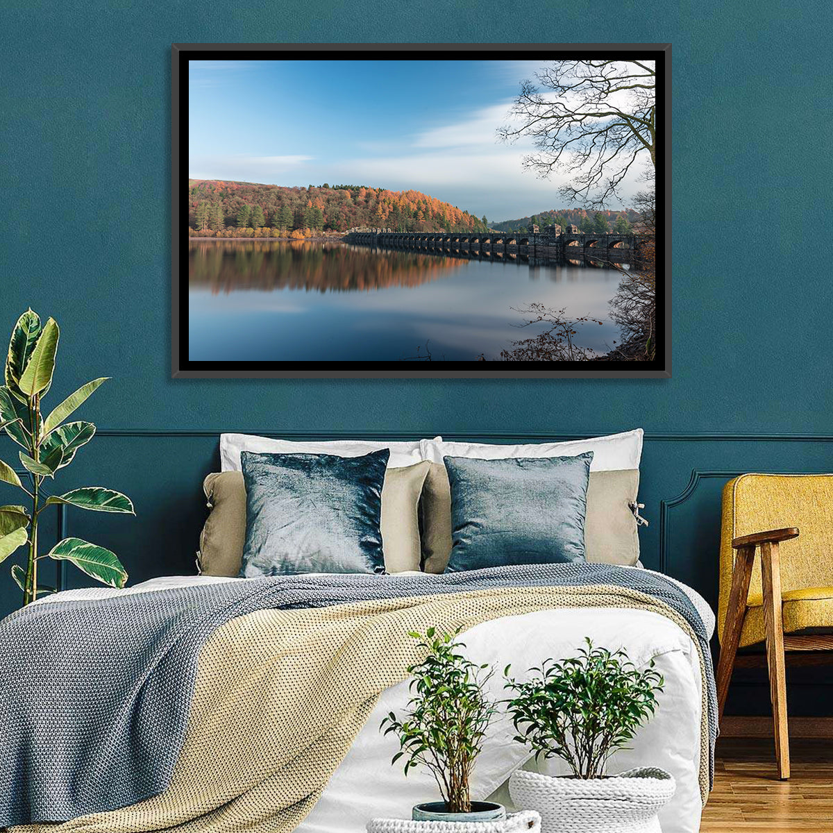 Tranquil Lake Vyrnwy Wall Art in a room, landscape