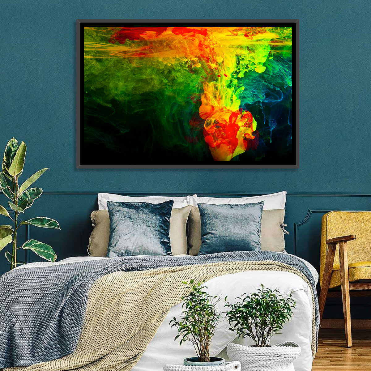 Dynamic Ink Plumes Abstract Wall Art in a room, landscape
