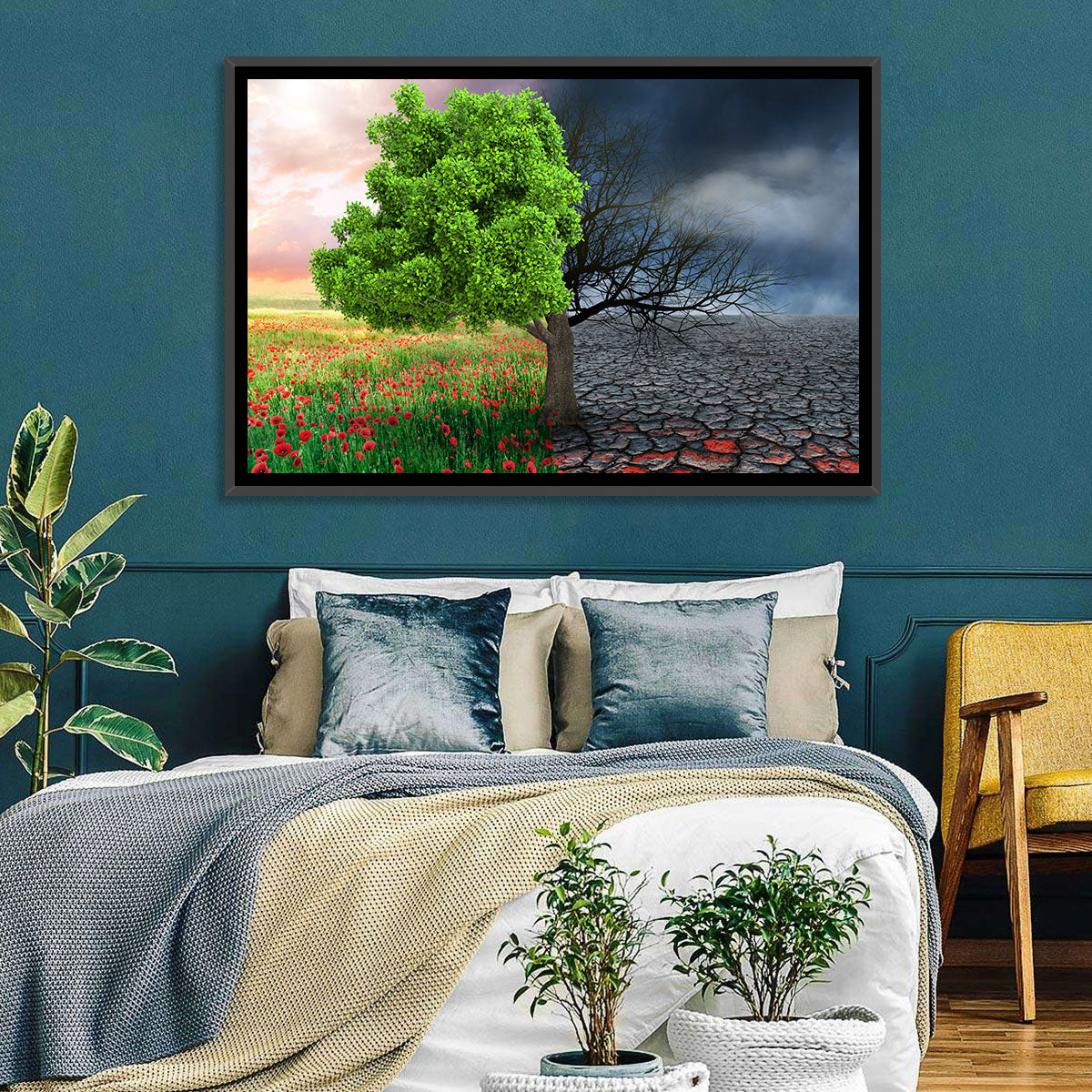Split Climate Landscape Wall Art in a room, landscape