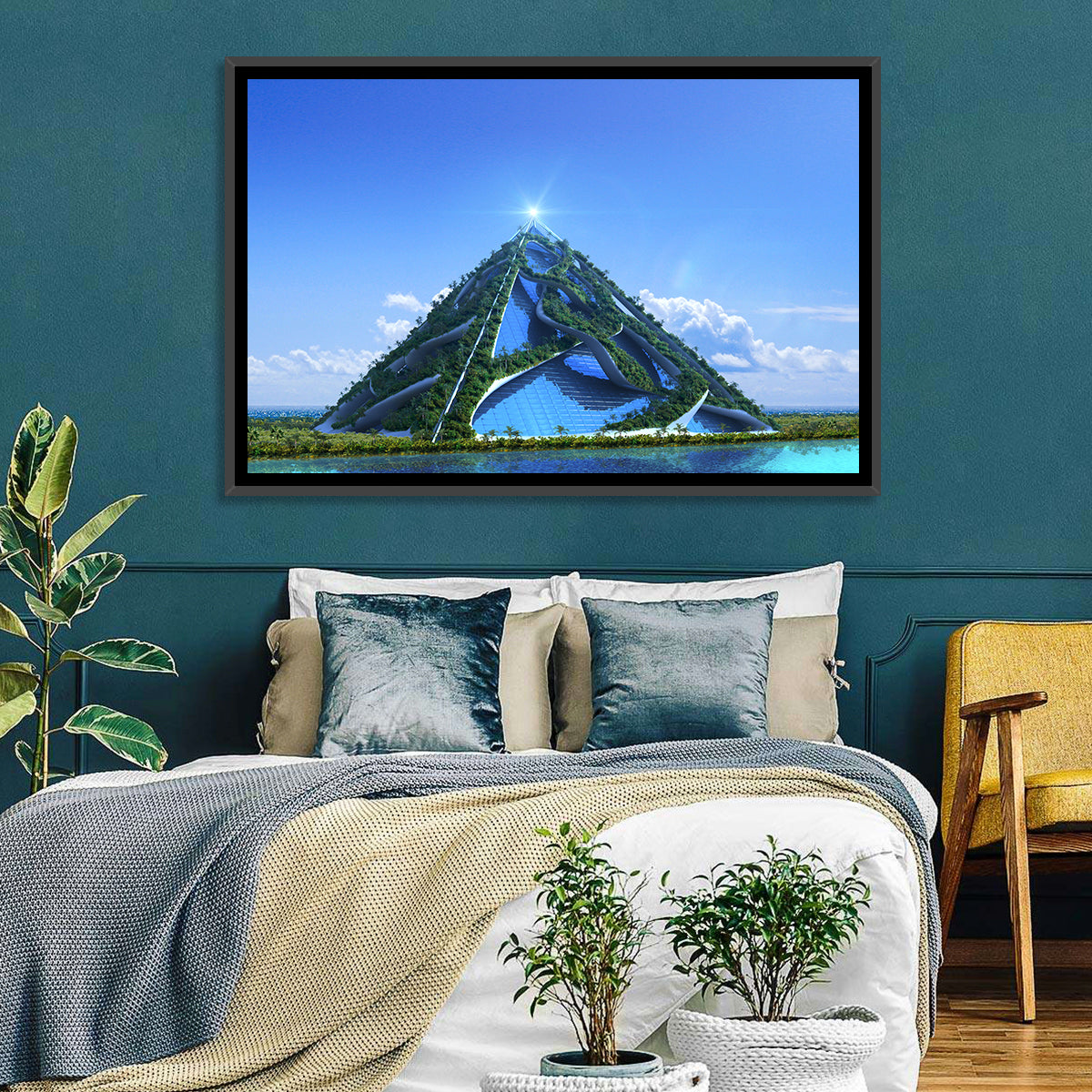 Glassy Pyramid with Gardens Wall Art in a room, landscape