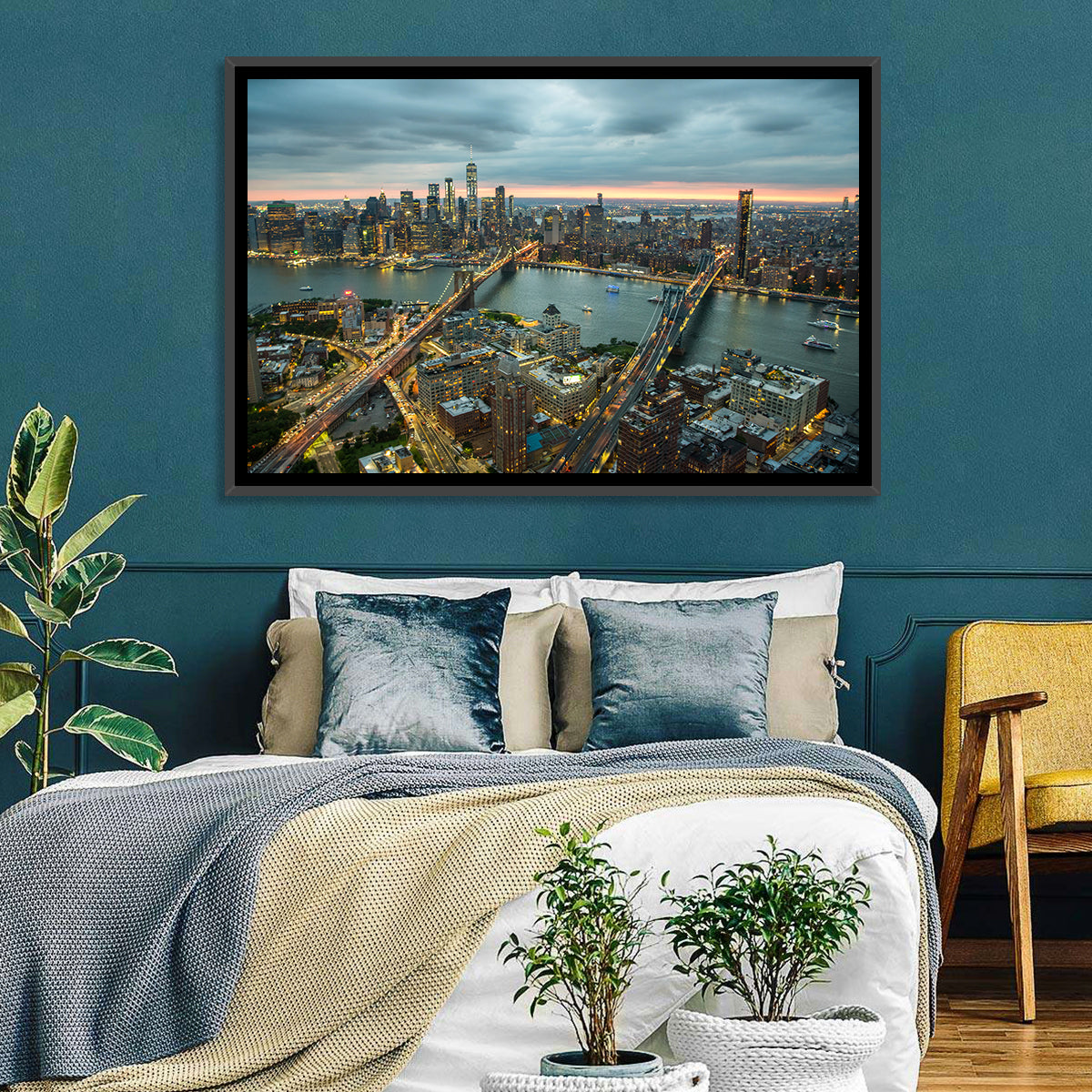 New York Twilight Cityscape Wall Art in a room, landscape