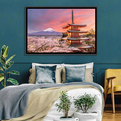 Chureito Pagoda and Mount Fuji at Sunset Wall Art
