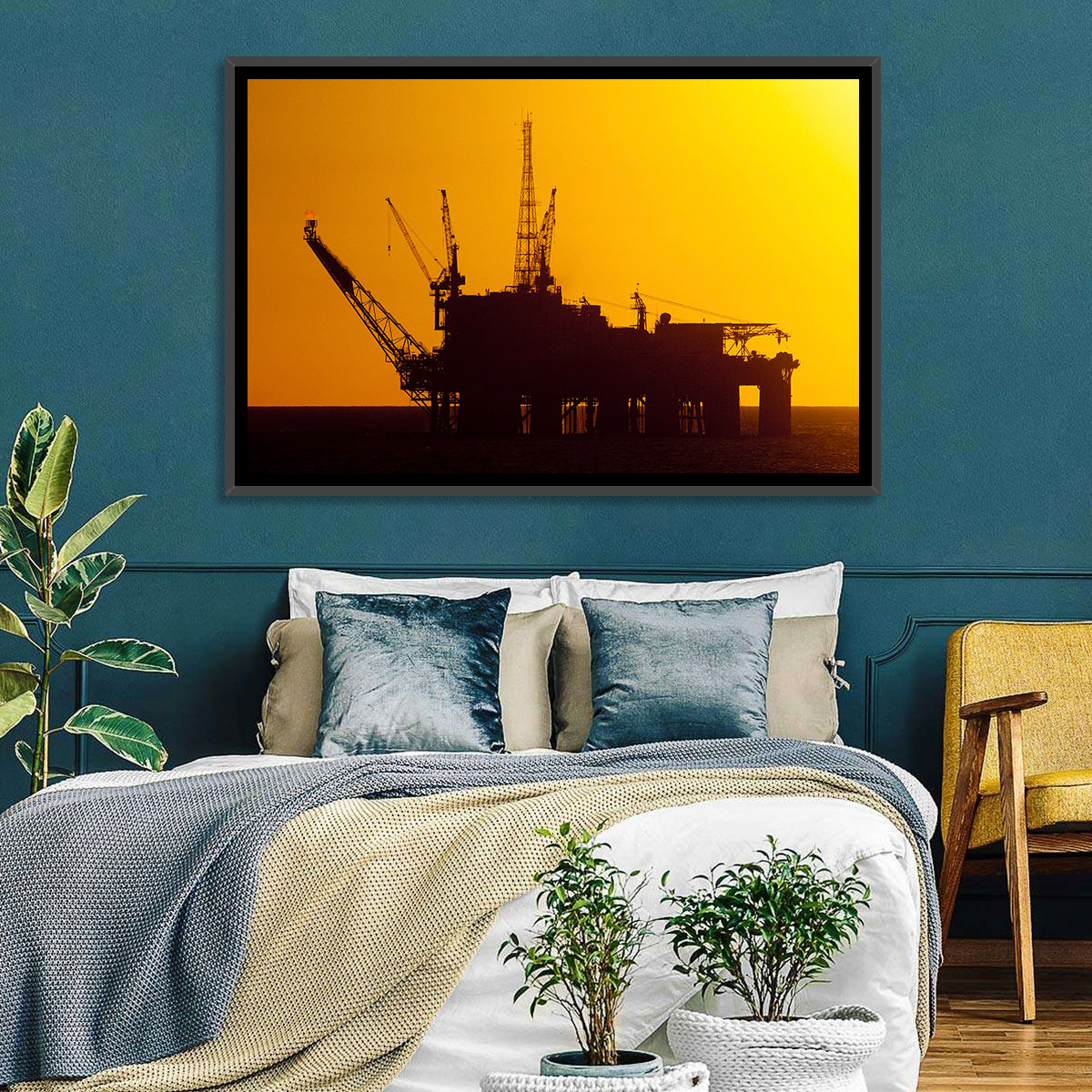 Oil Rig Silhouette at Sunset Wall Art