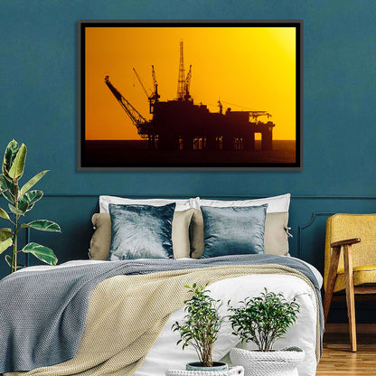 Oil Rig Silhouette at Sunset Wall Art
