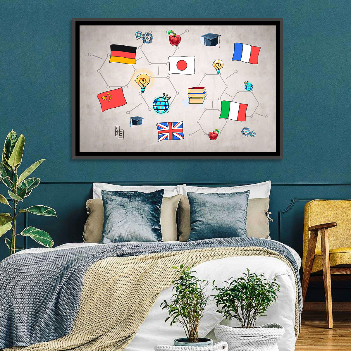 Global Flags Network Wall Art in a room, landscape