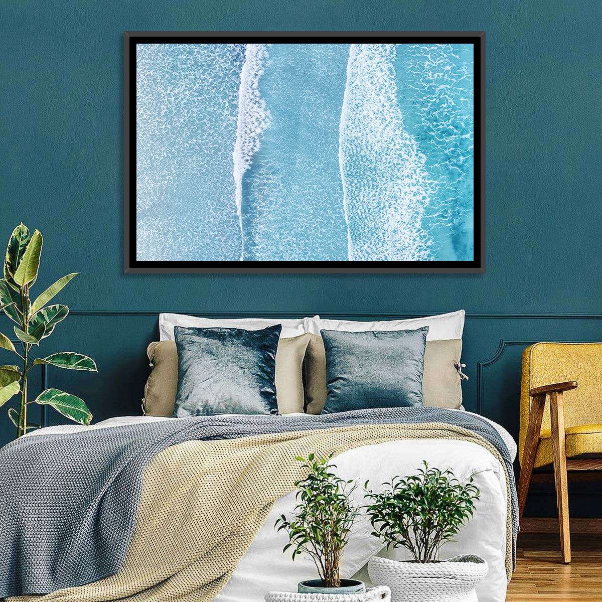 Twin Breaking Waves Over Turquoise Sea Wall Art