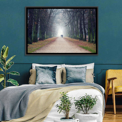 Foggy Tree Lined Walkway in Autumn Wall Art