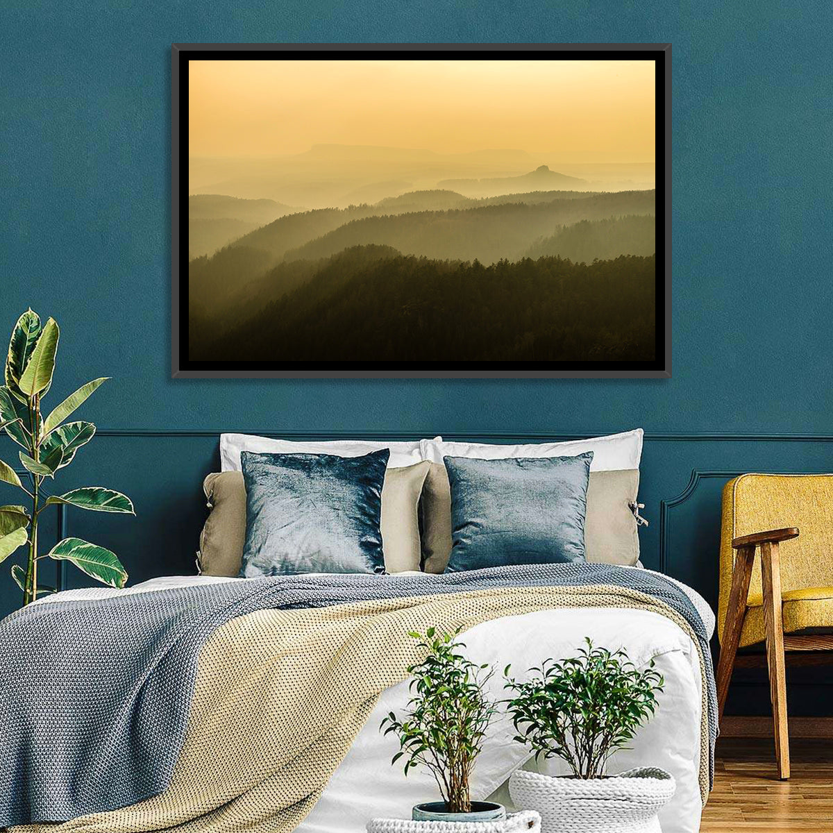 Misty Golden Ridge Landscape Wall Art