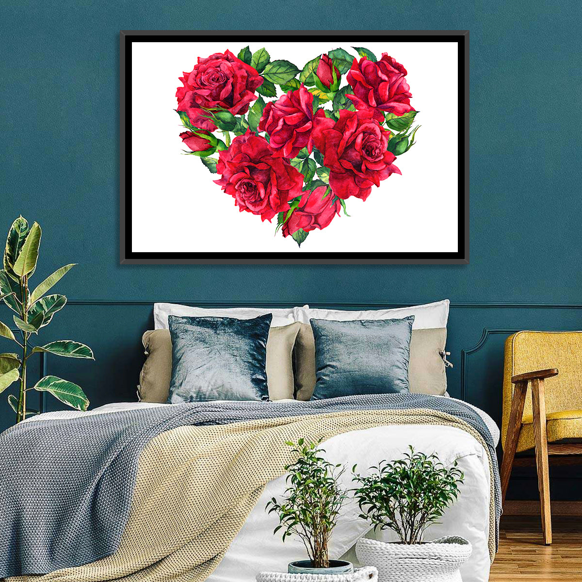 Watercolor Rose Heart Wall Art