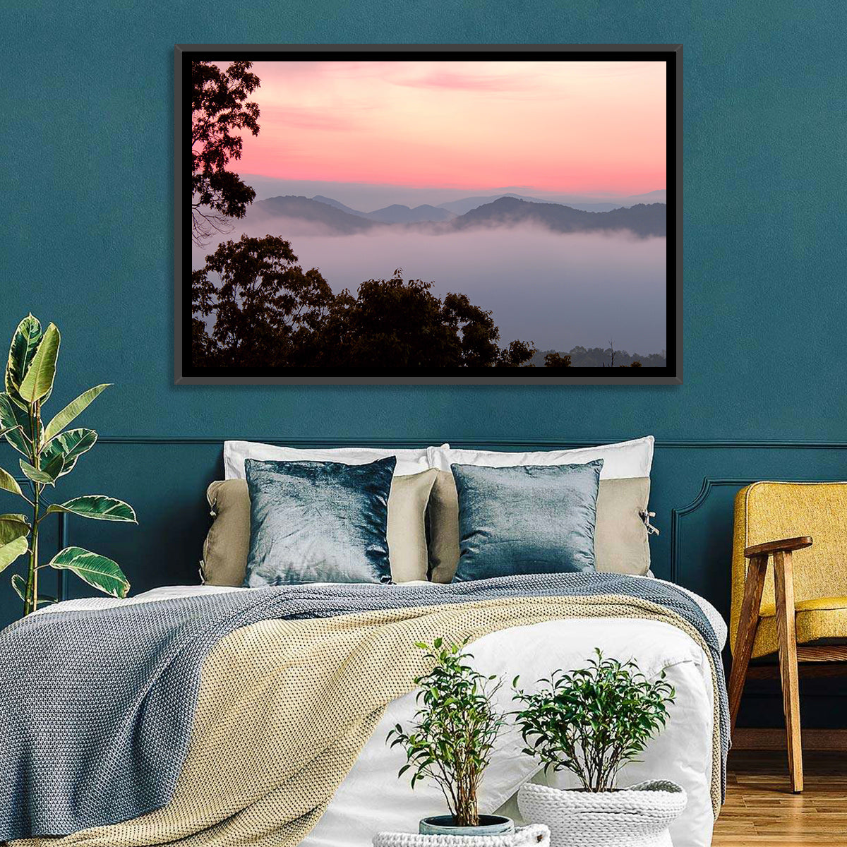 Smogy Foothills Dawn Wall Art in a room, landscape