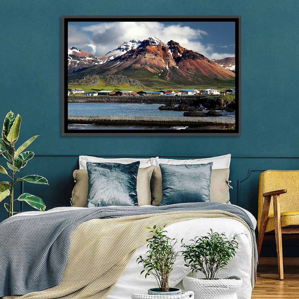 East Fjords Harbor Village Wall Art in a room, landscape